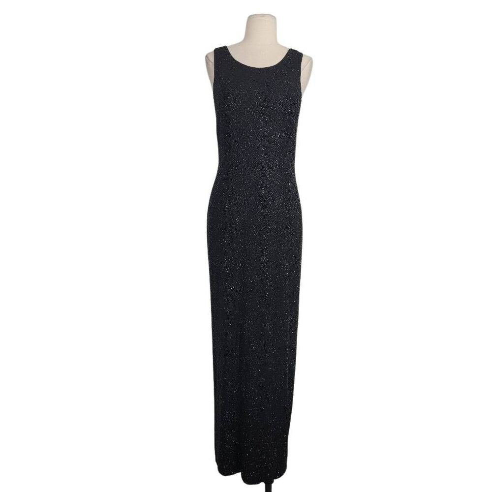 Vintage Mark & John by Gopal 100% Pure Silk Beaded‎ Formal Maxi Dress Sz M Black